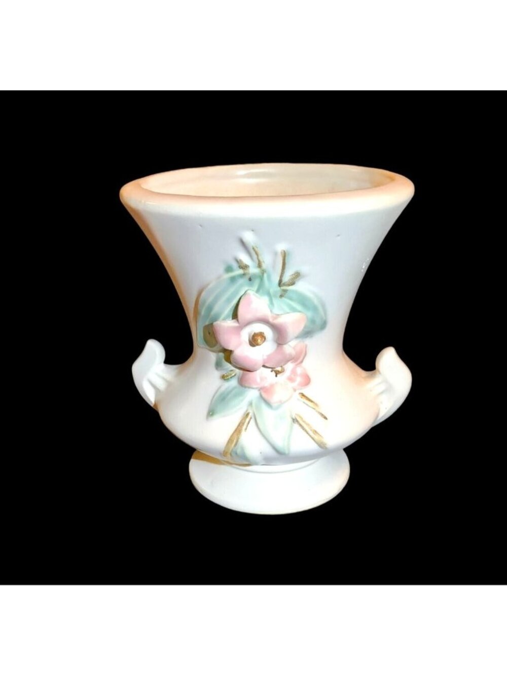 Vintage McCoy "Blossom Time" Vase Creamy White Pink Dogwood Floral 1940s